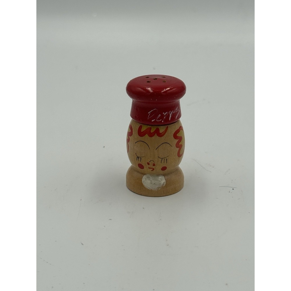 Wooden Pepper Shaker Novelty Face Design Red Yellow Japan Vintage